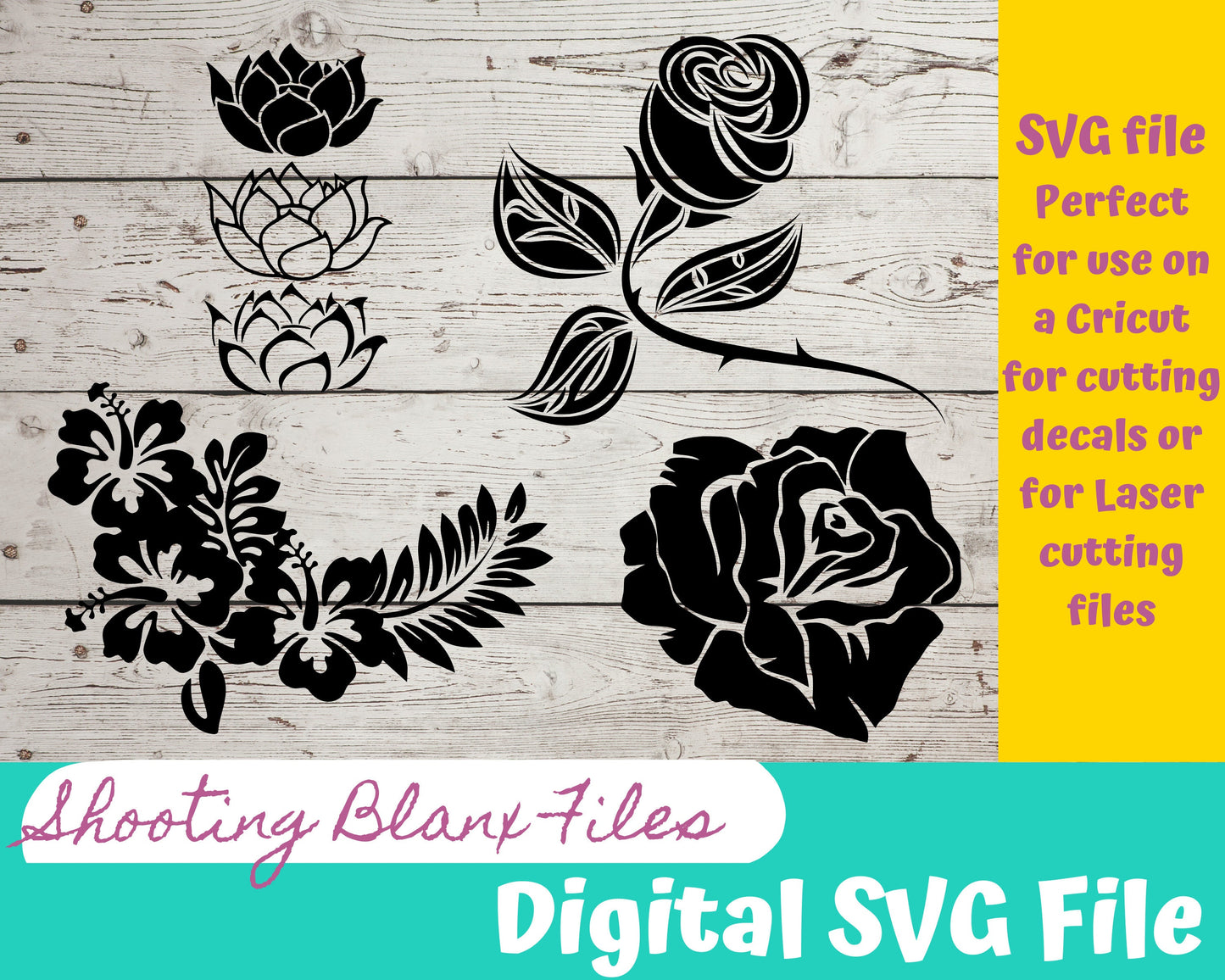Flower SVG bundle file perfect for Cricut, Cameo, or Silhouette also engraving Glowforge, sign, display