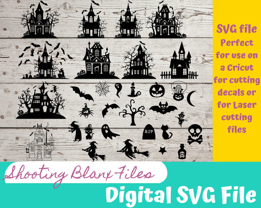 Haunted Houses SVG file for Cricut - laser Glowforge, Scary, Halloween, Minimalistic, Halloween, Classic, Scary movies, Spooky