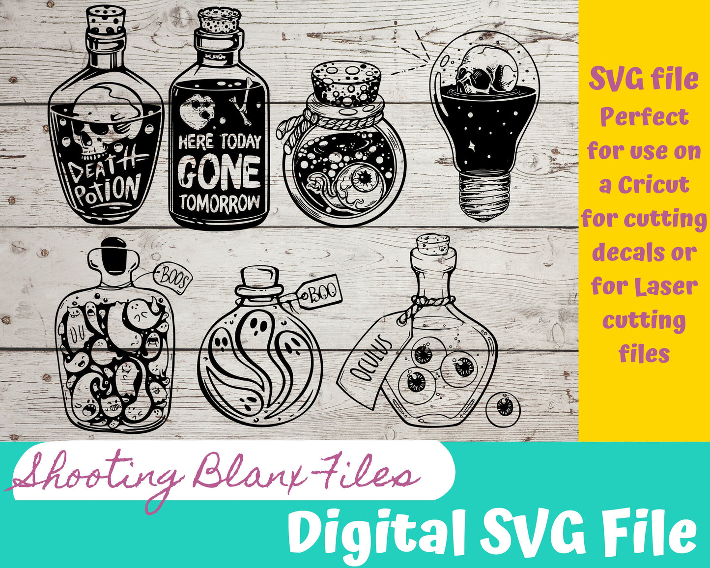Potion Bottle Bundle SVG file for Cricut and laser engraving Glowforge, Scary, Halloween, Minimalistic, Halloween, Horror, Love,  Death