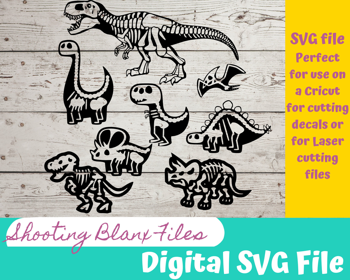 Dinosaur Skeleton SVG Bundle file perfect for Cricut, Cameo, or Silhouette also for laser engraving Glowforge, Scary, Halloween, Dino, Trex