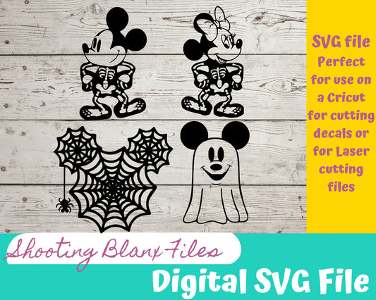 Mick Skeleton SVG Bundle file perfect for Cricut, Cameo, or Silhouette also for laser engraving Glowforge, Scary, Halloween Minnie, ghost
