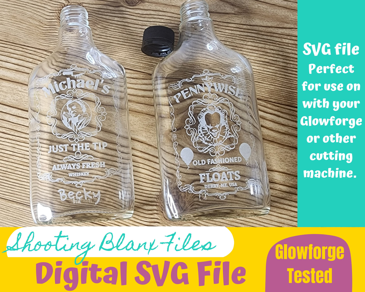 Horror Whiskey Flask Labels  SVG Files | Halloween whisky | Glowforge Halloween Cut File | Digital File, , Scary Movie