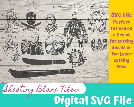 Jason Friday the 13th bundle SVG file perfect for Cricut, Cameo, or Silhouette also for laser engraving Glowforge, Horror SVG, Scary SVG