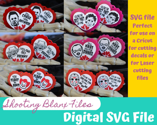 Bloody Valentine Dangled Earrings SVG Bundle / Freddy / Jason / Pennywise / Funny/ TV movie earrings/ Laser file/ Digital file/ Glowforge