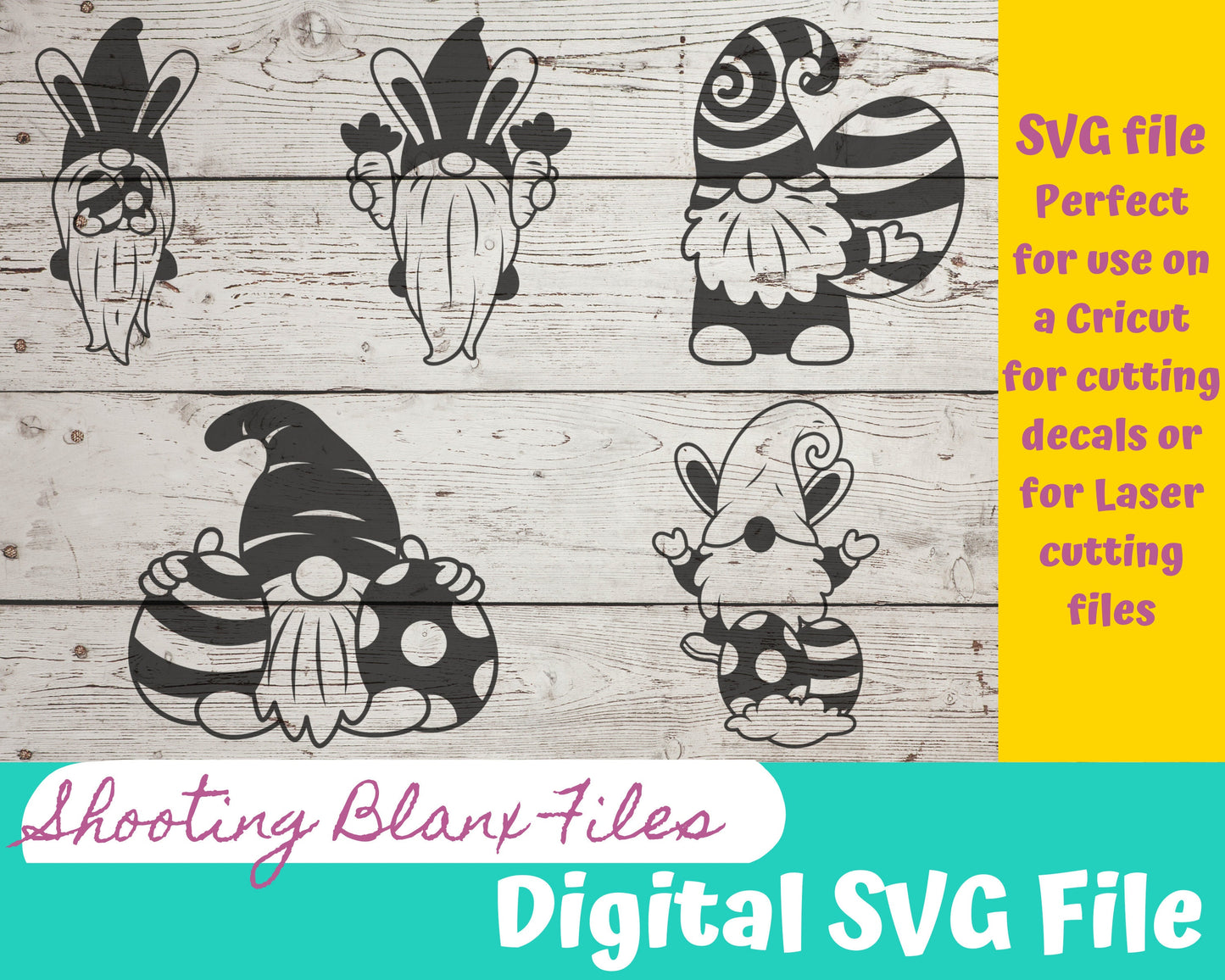 Easter Gnomes SVG files perfect for Cricut, Cameo, or Silhouette also great for laser cutting Glowforge , rabbit, eggs, flowers