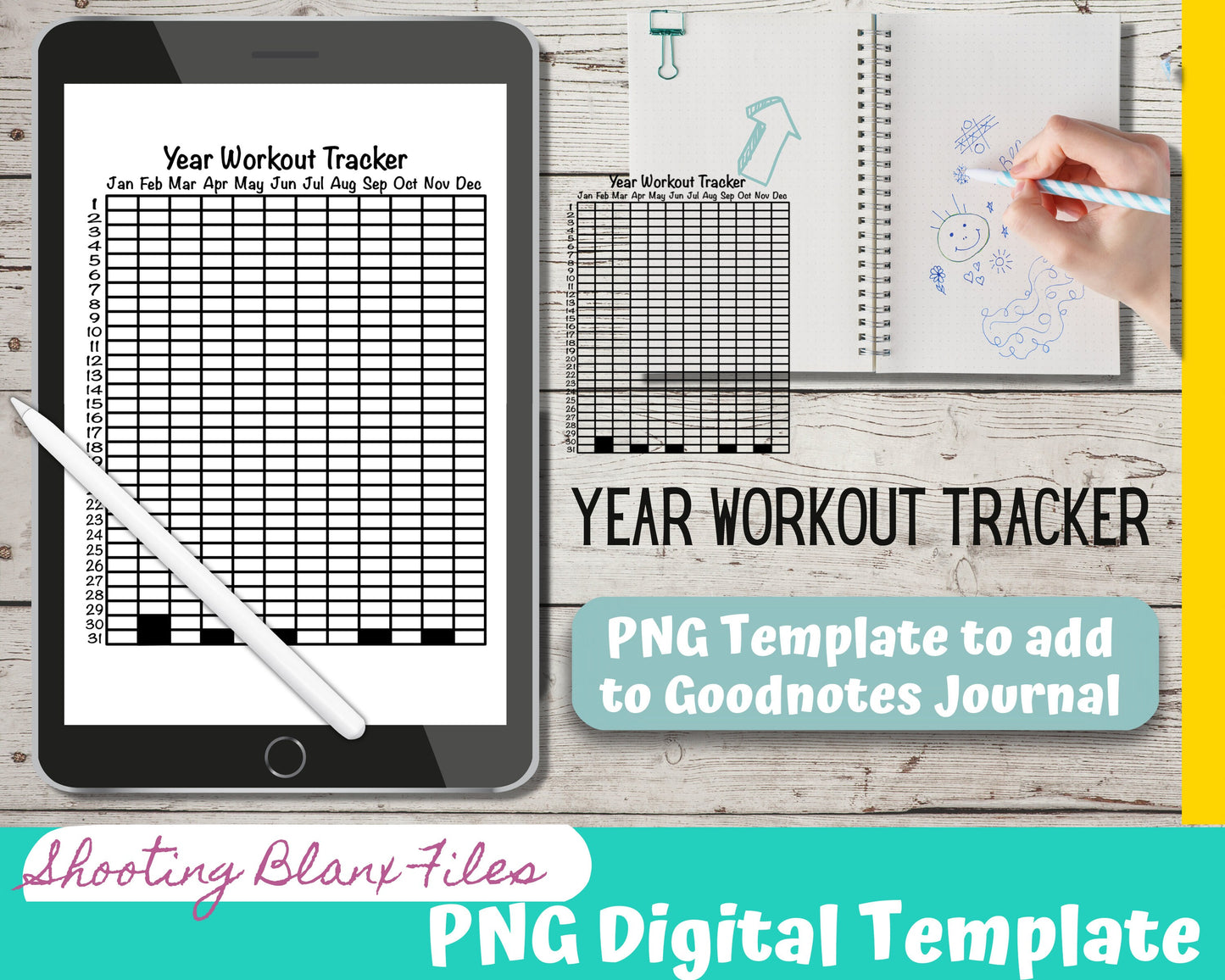 Workout Tracker / year at a glance tracker / Weight loss / Bujo / Journal / Digital template / Journal Page layout