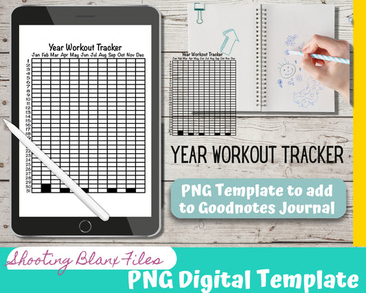 Workout Tracker / year at a glance tracker / Weight loss / Bujo / Journal / Digital template / Journal Page layout