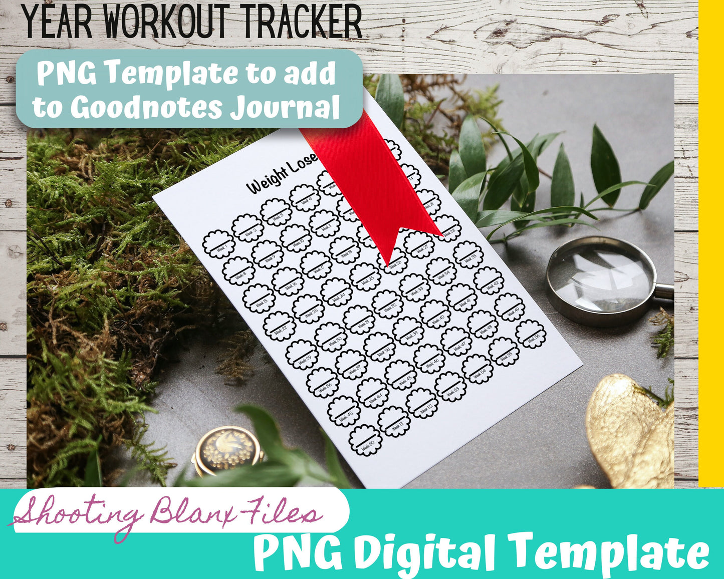 Weekly Weight loss Tracker / year at a glance tracker / Weight loss / Bujo / Journal / Digital template / Journal Page layout