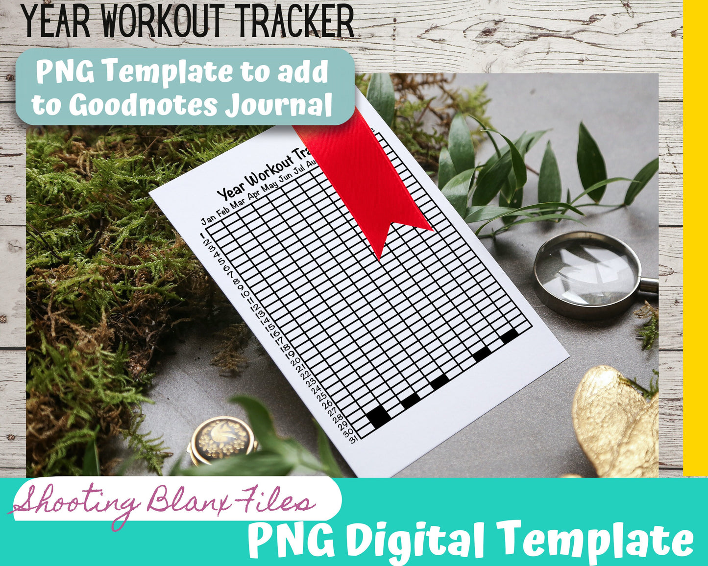 Workout Tracker / year at a glance tracker / Weight loss / Bujo / Journal / Digital template / Journal Page layout