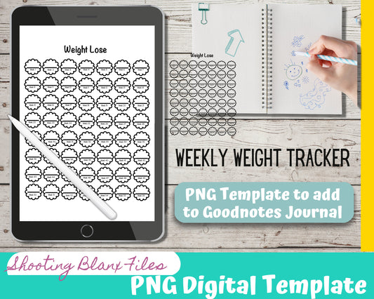 Weekly Weight loss Tracker / year at a glance tracker / Weight loss / Bujo / Journal / Digital template / Journal Page layout