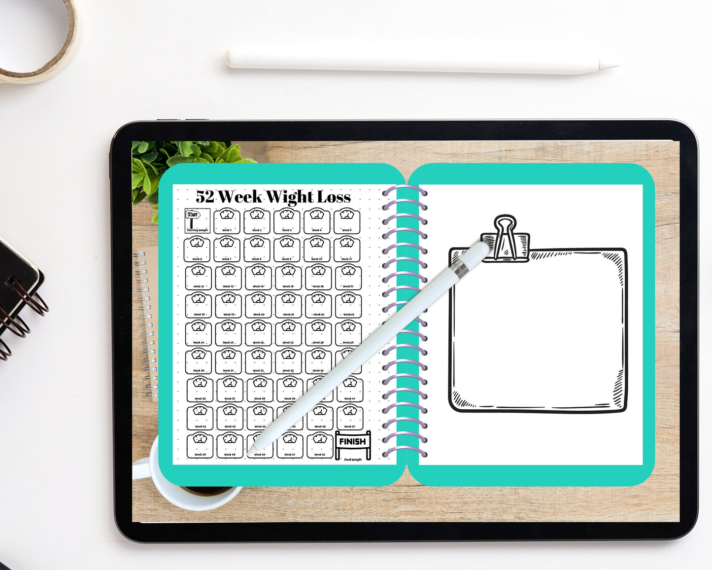 52 Week Weight Tracker / year at a glance tracker / Weight loss / Journal / Digital template / Journal Page layout