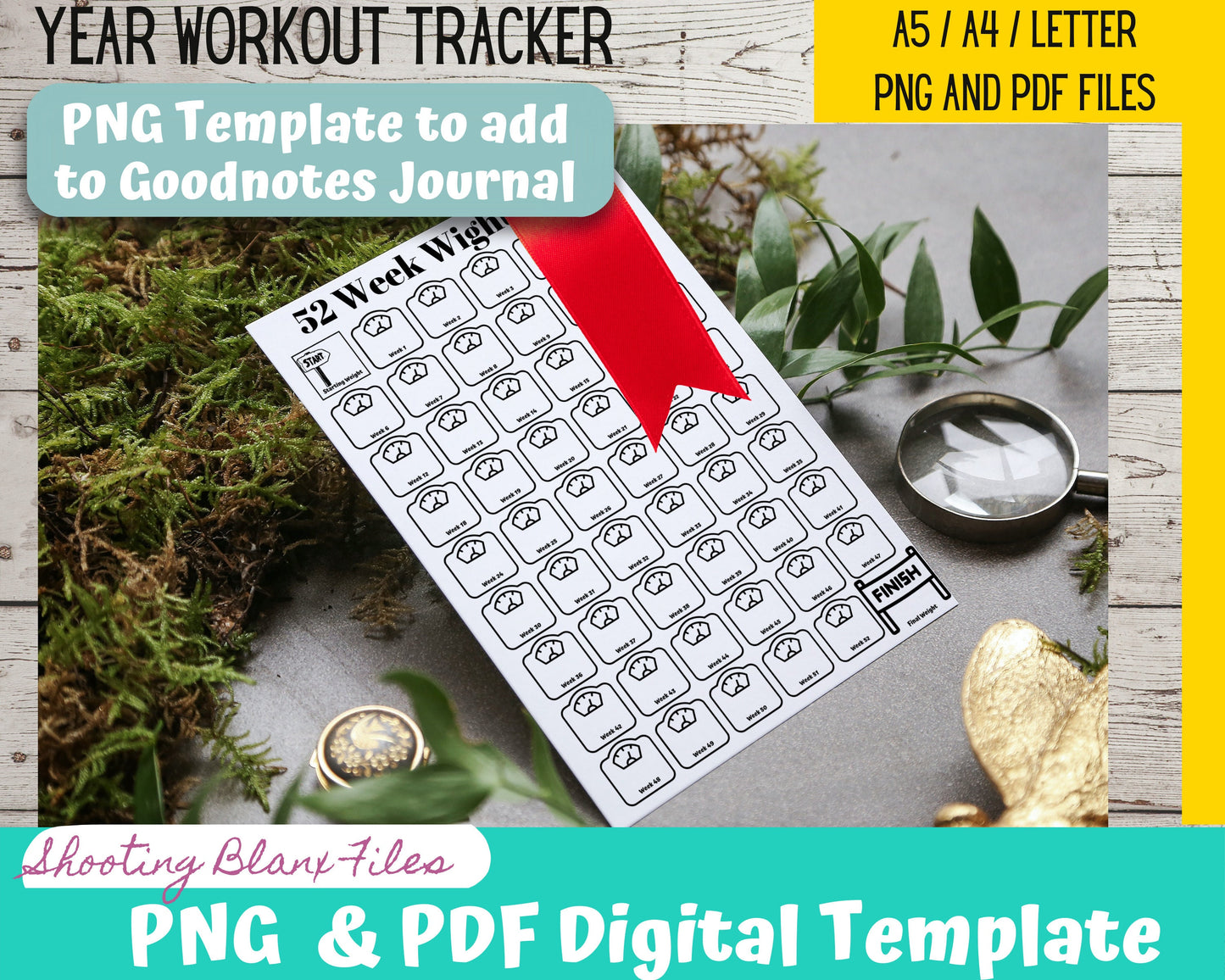 52 Week Weight Tracker / year at a glance tracker / Weight loss / Journal / Digital template / Journal Page layout