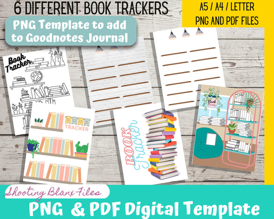 Book Tracker 6 Different Template/ Book or Movie tracker / Digital Tracker / Bujo / Journal / Digital template / Journal Page layout
