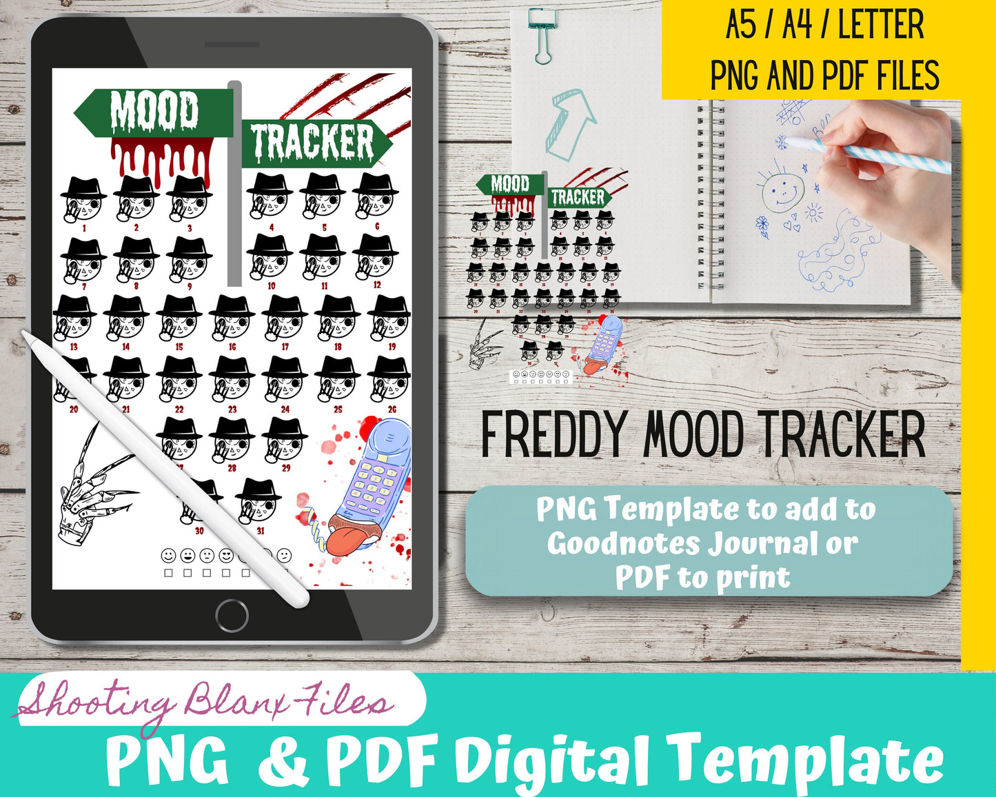 Mood Tracker Horror Theme Journal 4 Different Template/Digital Tracker / Bujo / Journal / Digital template / Journal Page layout