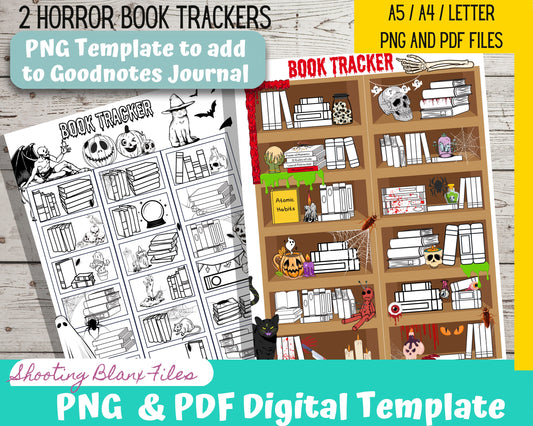 Book Tracker Journal Horror Themed page / Digital Tracker / Bujo / Digital template / Journal Page layout/ Reading Log
