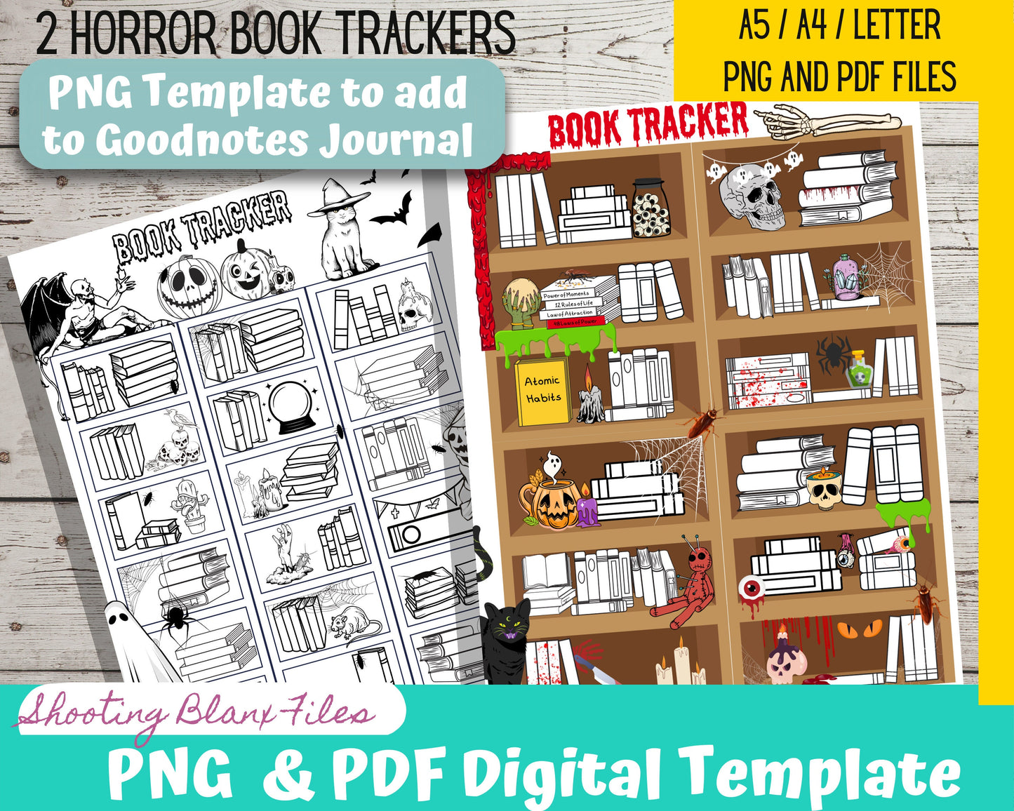 Book Tracker Journal Horror Themed page / Digital Tracker / Bujo / Digital template / Journal Page layout/ Reading Log
