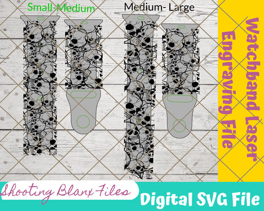 Skulls Watch band, SVG Digital File for Watch bands, laser file, Glowforge file, engraving, Apple watch, skeleton, horror, halloween