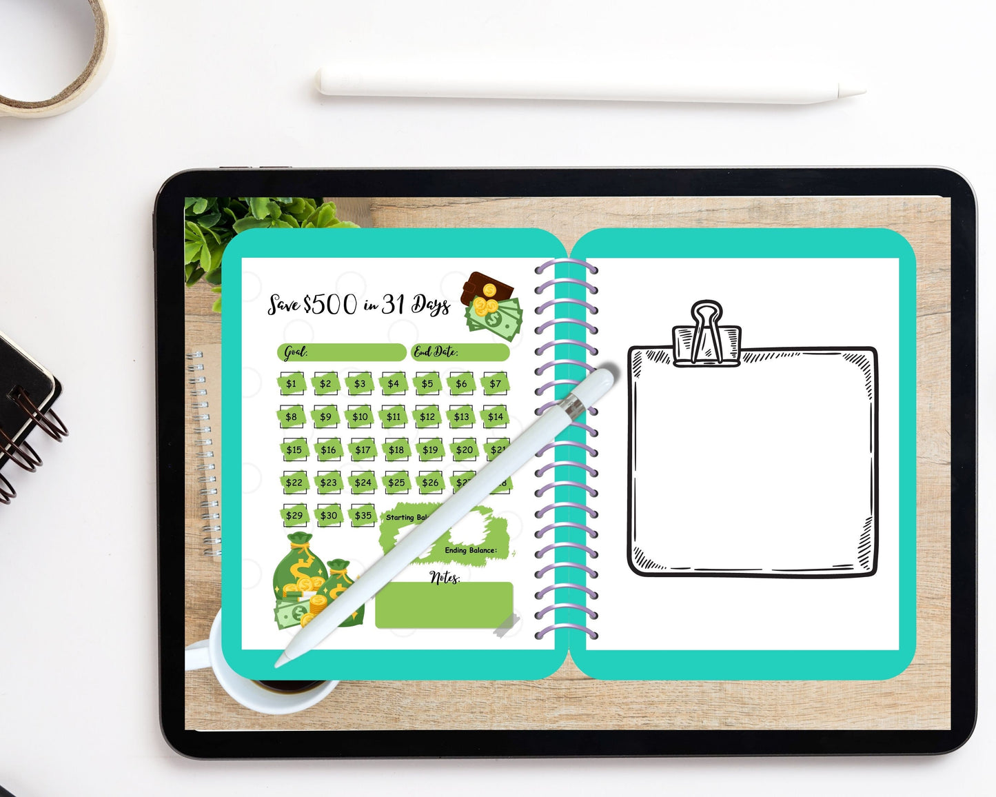 Savings Challenge, Money Journal, Money Challenge, Save 500 in 30 Days,  Savings Tracker, Savings Planner, Saving Fund, Log, Saving Tracker