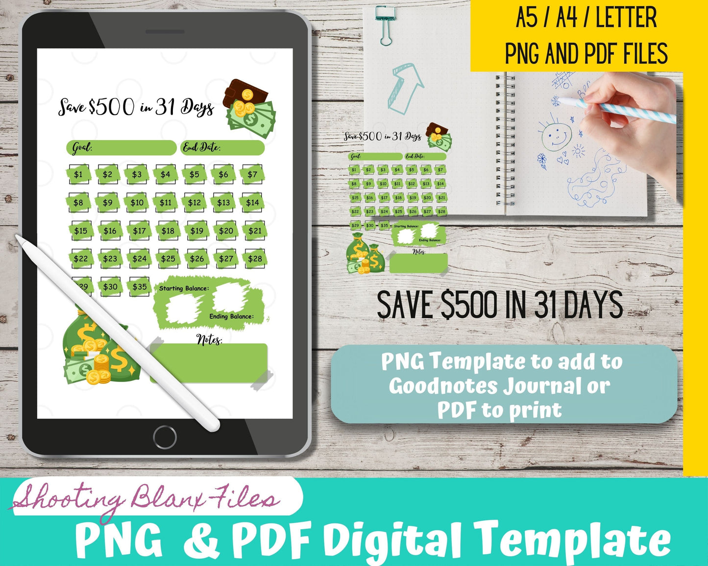 Savings Challenge, Money Journal, Money Challenge, Save 500 in 30 Days,  Savings Tracker, Savings Planner, Saving Fund, Log, Saving Tracker
