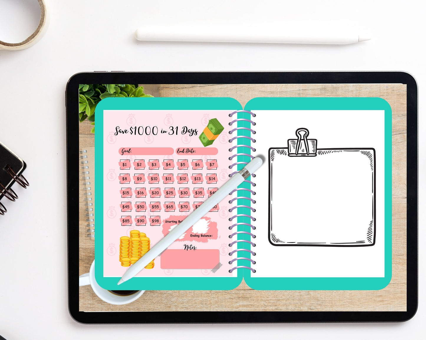 Savings Challenge, Money Journal, Money Challenge, Save 1000 in 30 Days,  Savings Tracker, Savings Planner, Saving Fund, Log, Saving Tracker