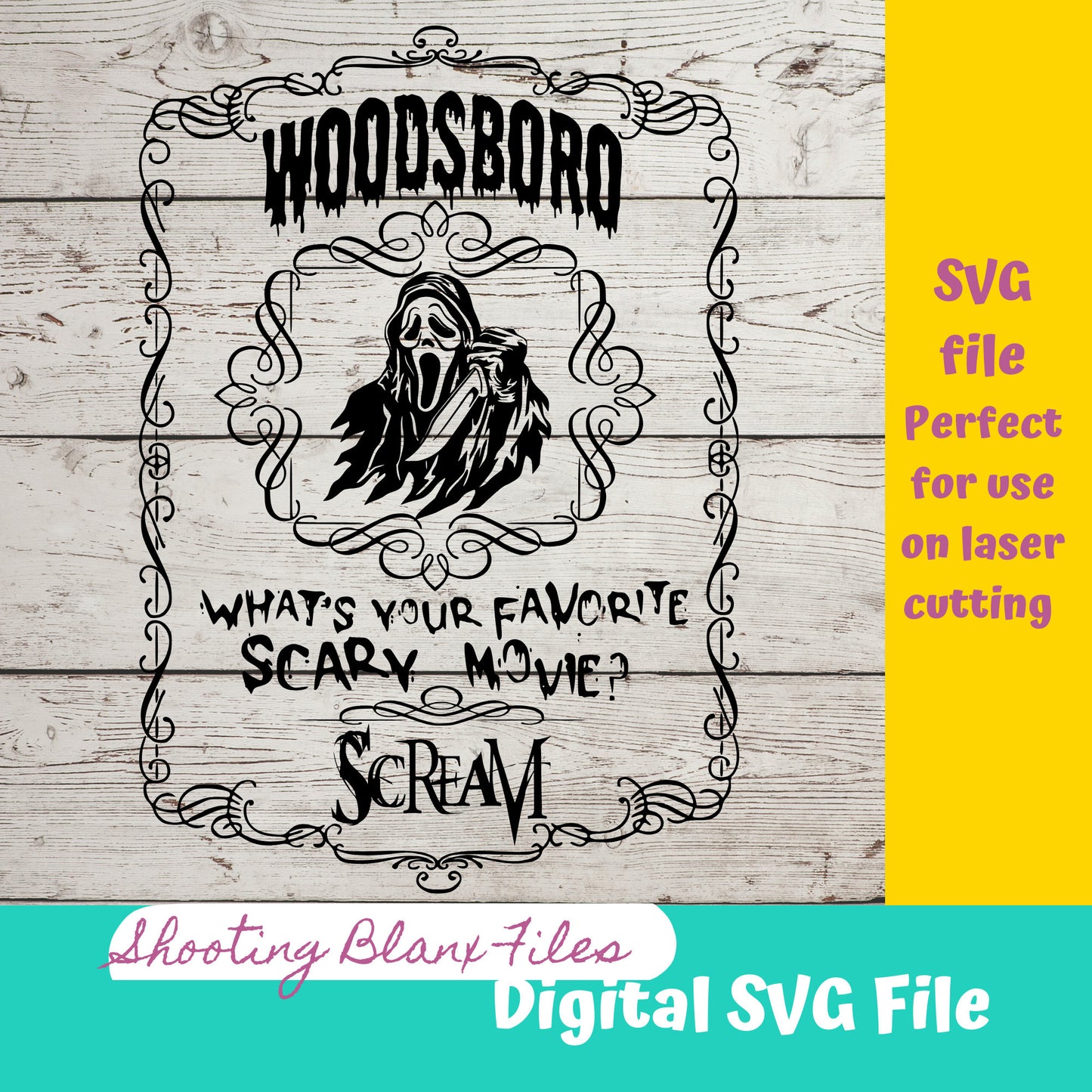 Horror Whiskey Flask Labels  SVG Files | Halloween whisky | Glowforge Halloween Cut File | Digital File, , Scary Movie