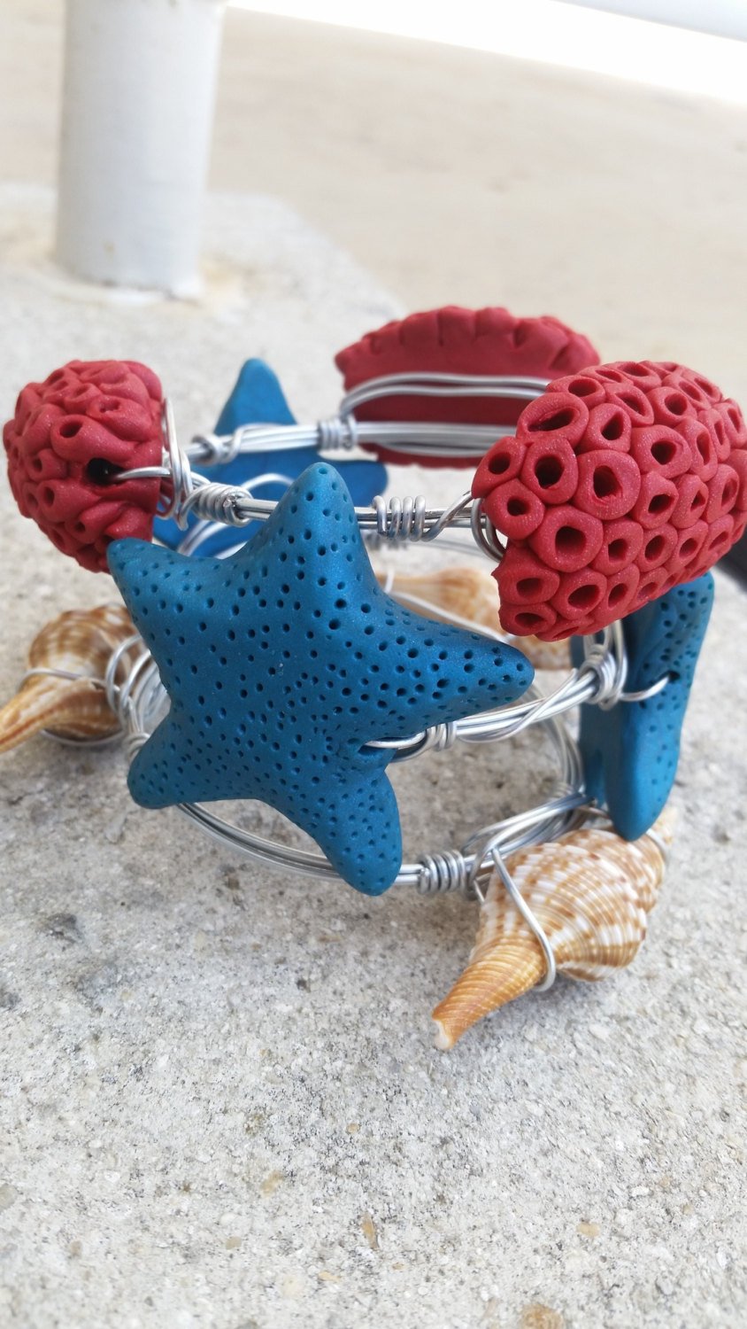Under The Sea wire wrapped stack bracelets / star fish/ sea jewelry / sea shell - CCCreationz